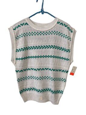 Vintage 80s College Point Sweater Vest Medium Crewneck White Knit Deadstock NEW